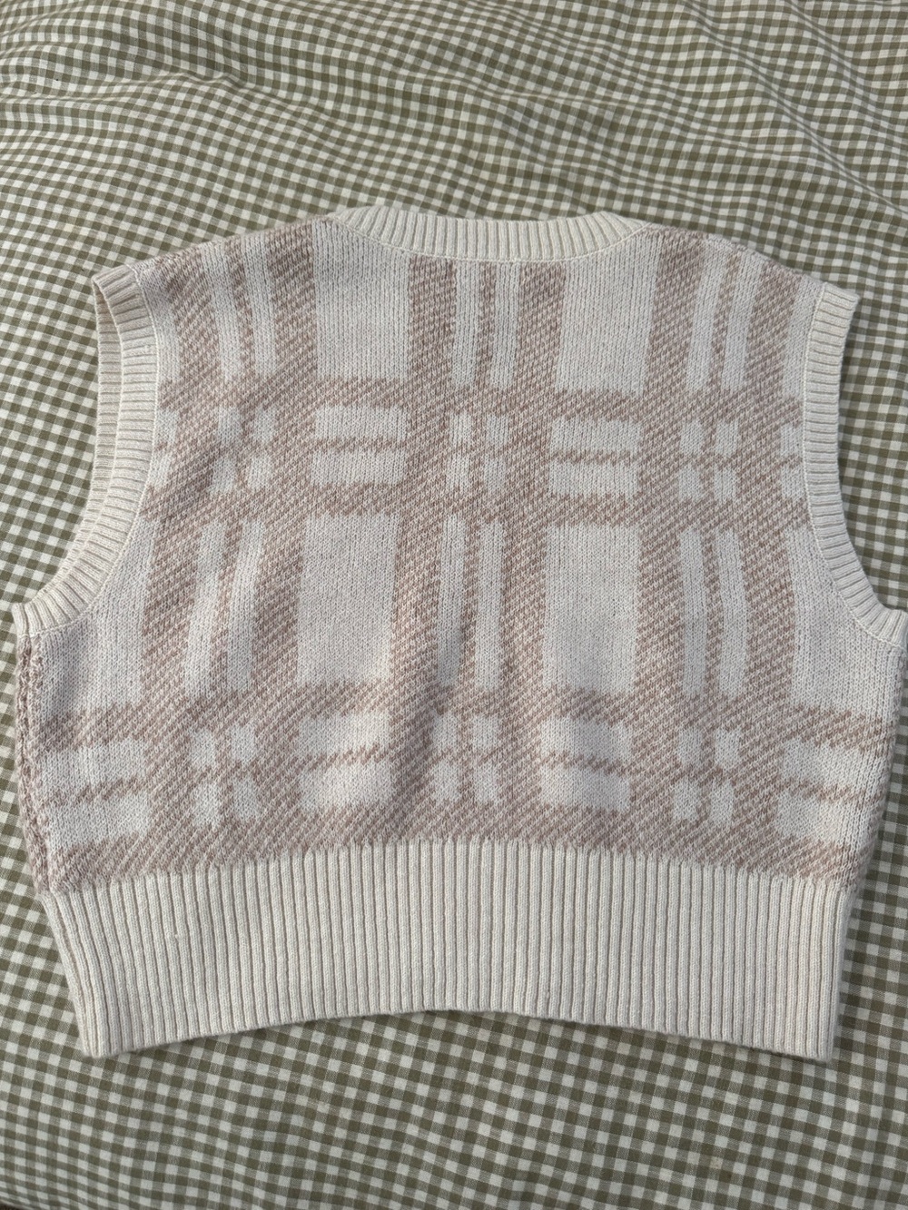 William Rast Sweater Vest in Cream and Light Beige Plaid - Picture 3 of 4